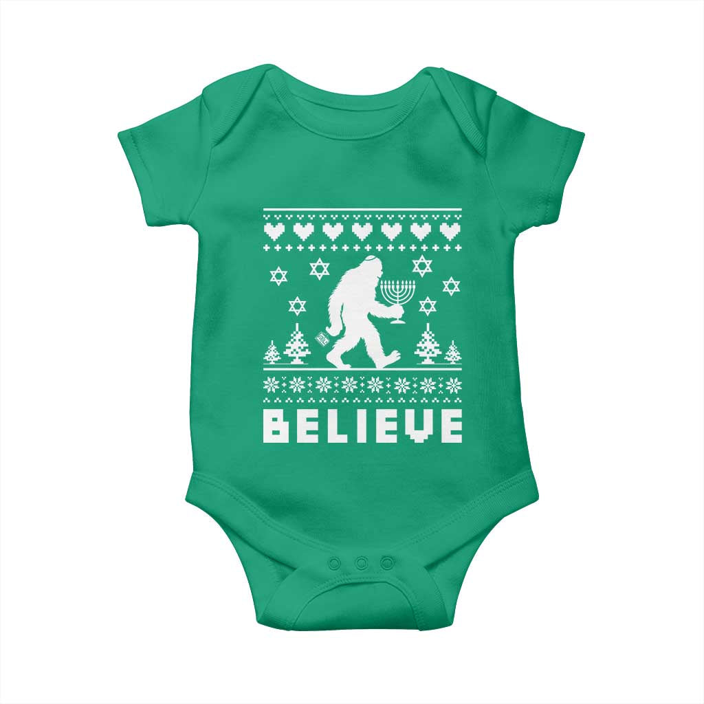 Funny Hanukkah Bigfoot Baby Onesie Believe Ugly Sweater Jewish Holiday Gift TS12 Irish Green Print Your Wear