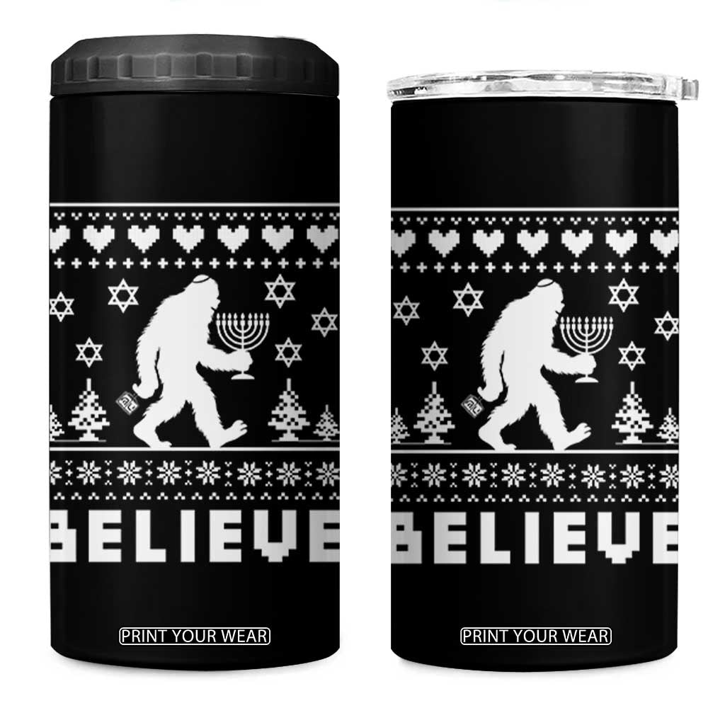 Funny Hanukkah Bigfoot 4 in 1 Can Cooler Tumbler Believe Ugly Sweater Jewish Holiday Gift TS12 One Size: 16 oz Black Print Your Wear