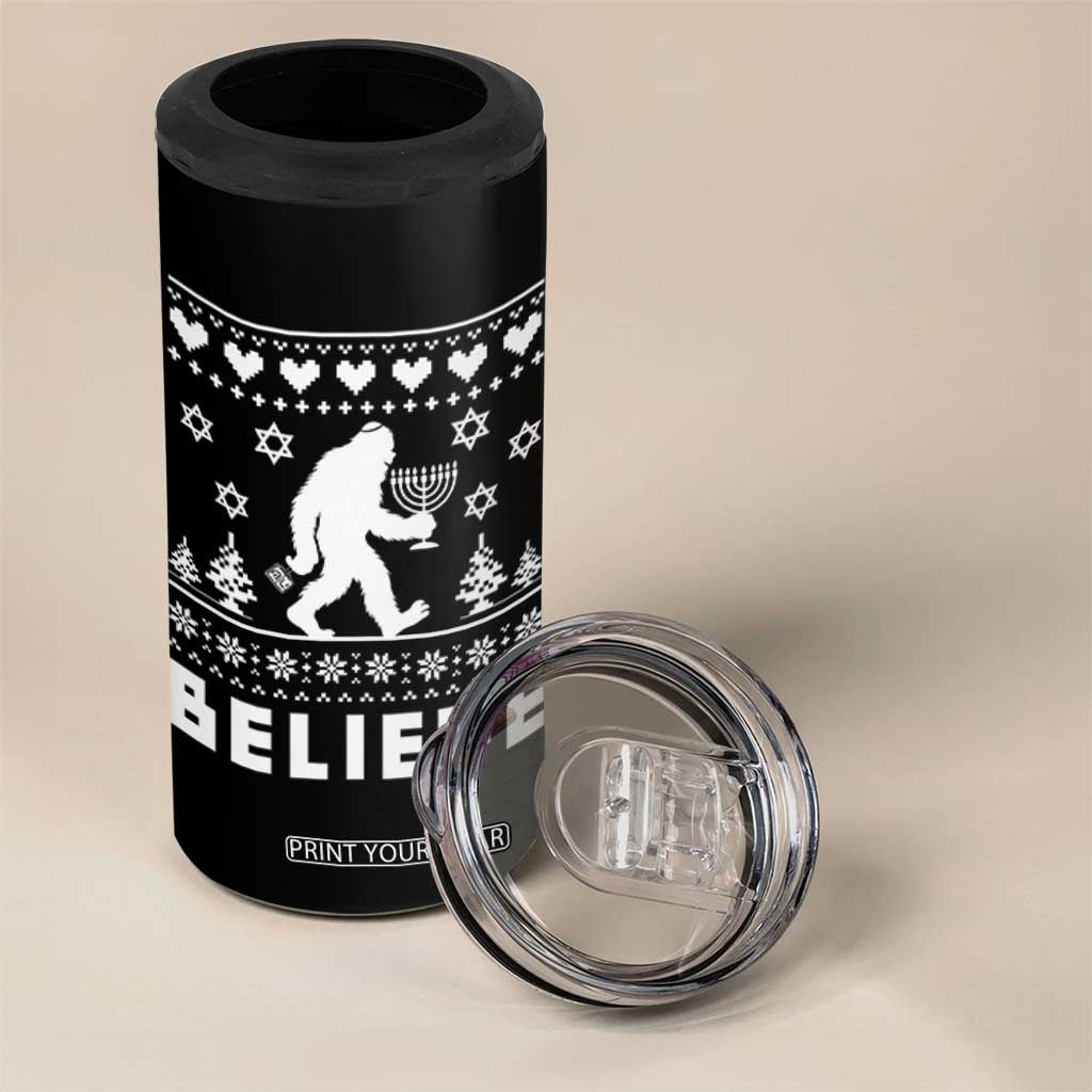 Funny Hanukkah Bigfoot 4 in 1 Can Cooler Tumbler Believe Ugly Sweater Jewish Holiday Gift TS12 Print Your Wear