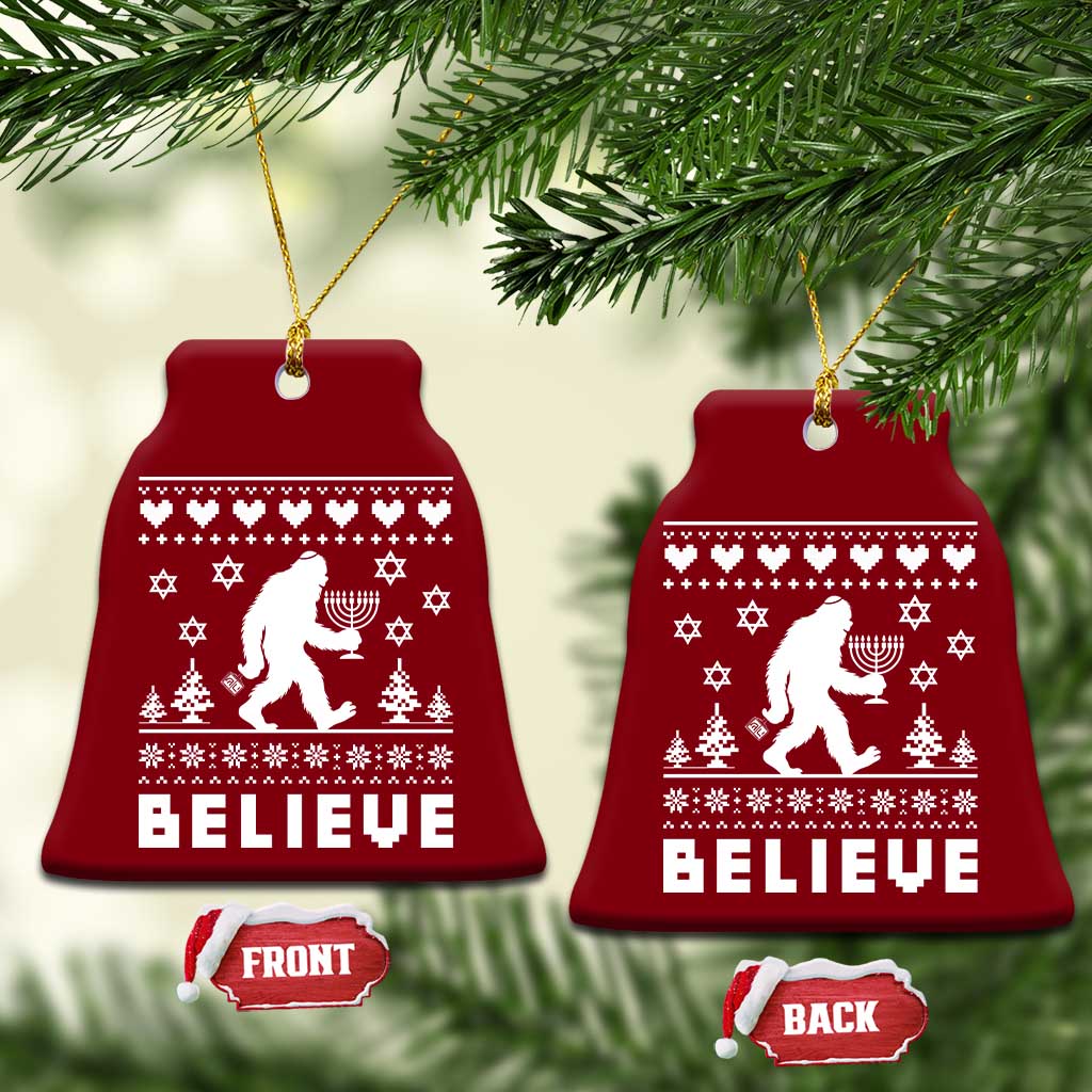Funny Hanukkah Bigfoot Ceramic Ornament Believe Ugly Sweater Jewish Holiday Gift TS12 Print Your Wear