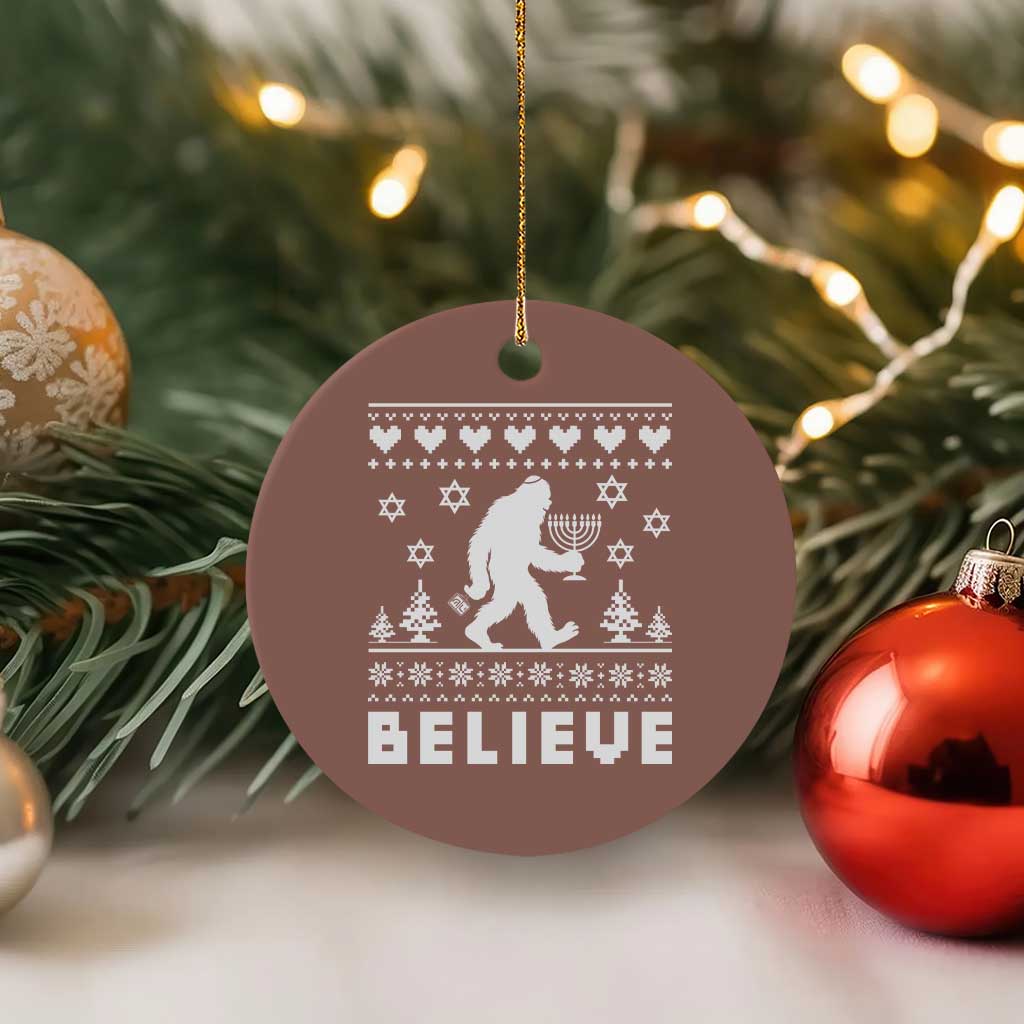 Funny Hanukkah Bigfoot Ceramic Ornament Believe Ugly Sweater Jewish Holiday Gift TS12 1pc Mocha Print Your Wear