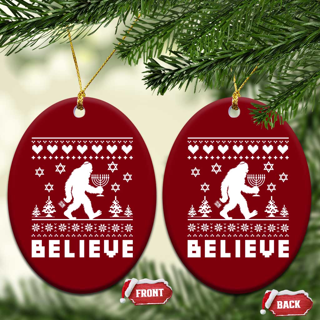 Funny Hanukkah Bigfoot Ceramic Ornament Believe Ugly Sweater Jewish Holiday Gift TS12 Print Your Wear