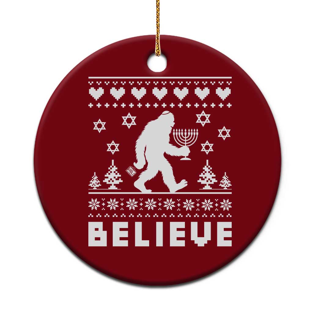Funny Hanukkah Bigfoot Ceramic Ornament Believe Ugly Sweater Jewish Holiday Gift TS12 1pc Red Print Your Wear