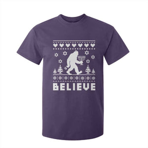 Funny Hanukkah Bigfoot T Shirt For Kid Believe Ugly Sweater Jewish Holiday Gift TS12 Purple Print Your Wear