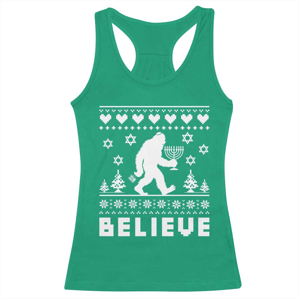 Funny Hanukkah Bigfoot Racerback Tank Top Believe Ugly Sweater Jewish Holiday Gift TS12 Irish Green Print Your Wear