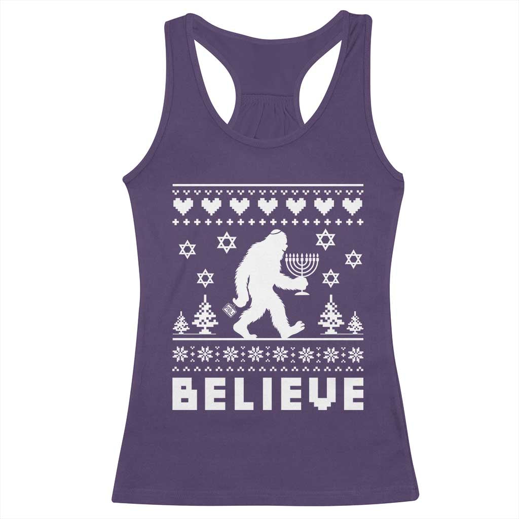 Funny Hanukkah Bigfoot Racerback Tank Top Believe Ugly Sweater Jewish Holiday Gift TS12 Purple Print Your Wear