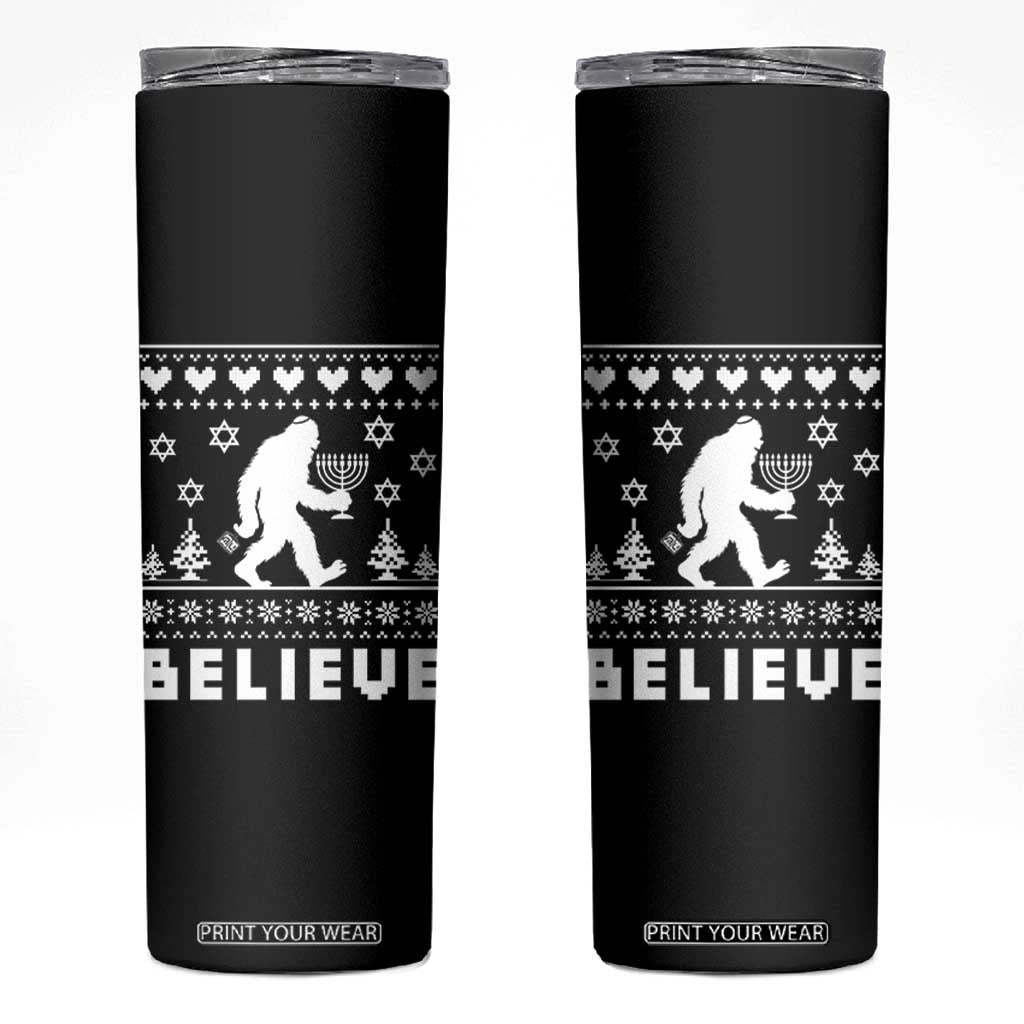 Funny Hanukkah Bigfoot Skinny Tumbler Believe Ugly Sweater Jewish Holiday Gift TS12 Black Print Your Wear