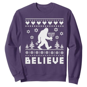 Funny Hanukkah Bigfoot Sweatshirt Believe Ugly Sweater Jewish Holiday Gift TS12 Purple Print Your Wear