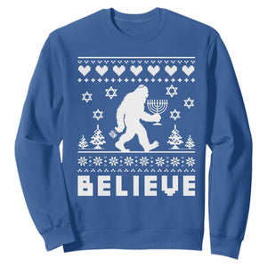 Funny Hanukkah Bigfoot Sweatshirt Believe Ugly Sweater Jewish Holiday Gift TS12 Royal Blue Print Your Wear