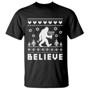 Funny Hanukkah Bigfoot T Shirt Believe Ugly Sweater Jewish Holiday Gift TS12 Black Print Your Wear