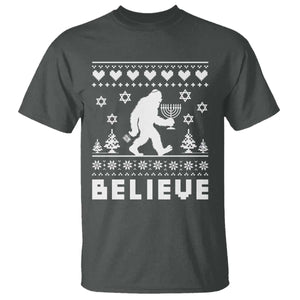 Funny Hanukkah Bigfoot T Shirt Believe Ugly Sweater Jewish Holiday Gift TS12 Dark Heather Print Your Wear