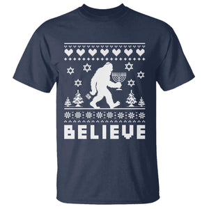 Funny Hanukkah Bigfoot T Shirt Believe Ugly Sweater Jewish Holiday Gift TS12 Navy Print Your Wear