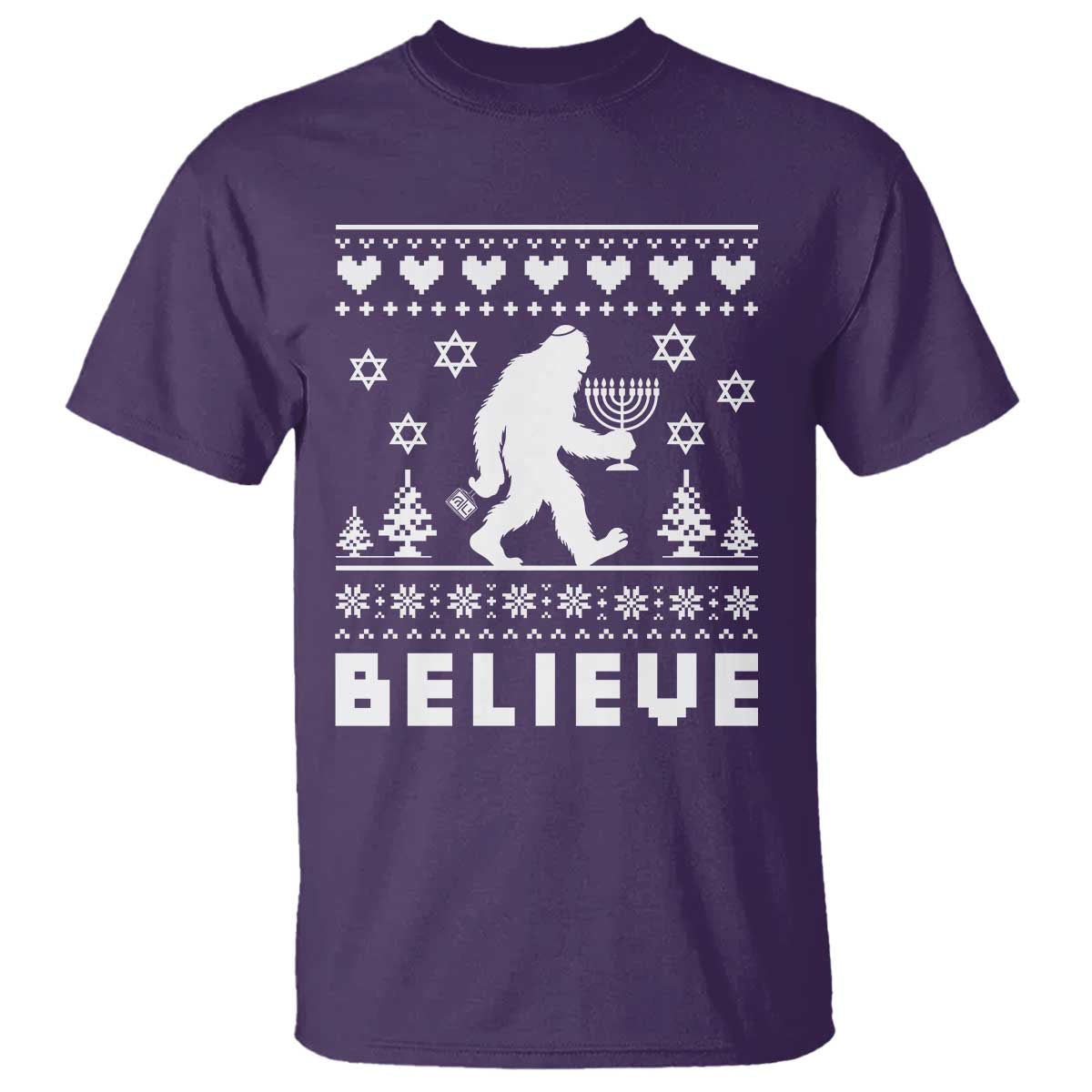 Funny Hanukkah Bigfoot T Shirt Believe Ugly Sweater Jewish Holiday Gift TS12 Purple Print Your Wear