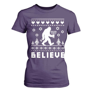 Funny Hanukkah Bigfoot T Shirt For Women Believe Ugly Sweater Jewish Holiday Gift TS12 Purple Print Your Wear
