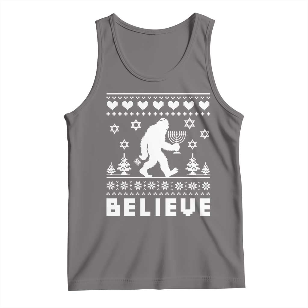 Funny Hanukkah Bigfoot Tank Top Believe Ugly Sweater Jewish Holiday Gift TS12 Deep Heather Print Your Wear