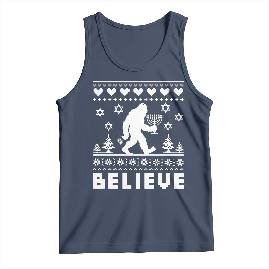 Funny Hanukkah Bigfoot Tank Top Believe Ugly Sweater Jewish Holiday Gift TS12 Navy Print Your Wear