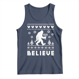 Funny Hanukkah Bigfoot Tank Top Believe Ugly Sweater Jewish Holiday Gift TS12 Navy Print Your Wear