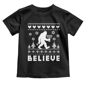 Funny Hanukkah Bigfoot Toddler T Shirt Believe Ugly Sweater Jewish Holiday Gift TS12 Black Print Your Wear
