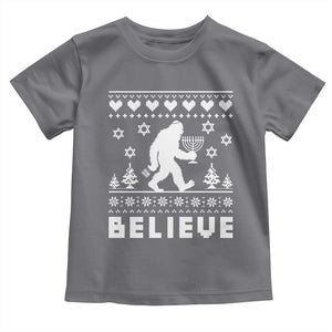 Funny Hanukkah Bigfoot Toddler T Shirt Believe Ugly Sweater Jewish Holiday Gift TS12 Charcoal Print Your Wear