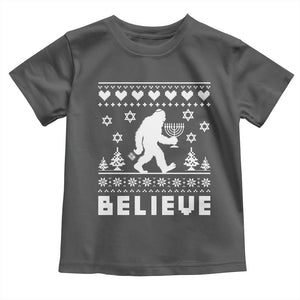 Funny Hanukkah Bigfoot Toddler T Shirt Believe Ugly Sweater Jewish Holiday Gift TS12 Dark Heather Print Your Wear