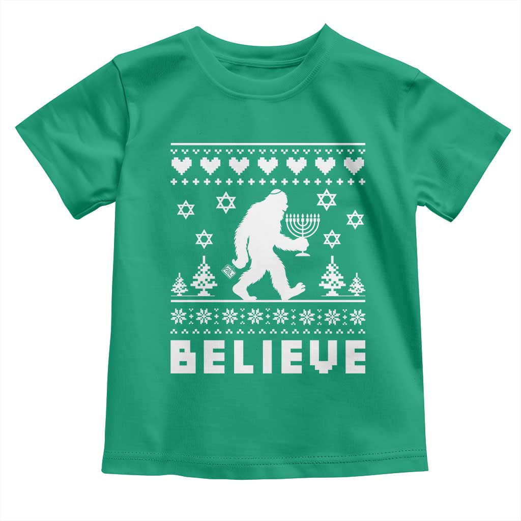 Funny Hanukkah Bigfoot Toddler T Shirt Believe Ugly Sweater Jewish Holiday Gift TS12 Irish Green Print Your Wear