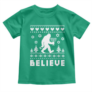 Funny Hanukkah Bigfoot Toddler T Shirt Believe Ugly Sweater Jewish Holiday Gift TS12 Irish Green Print Your Wear