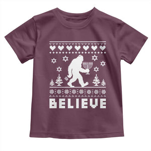 Funny Hanukkah Bigfoot Toddler T Shirt Believe Ugly Sweater Jewish Holiday Gift TS12 Maroon Print Your Wear