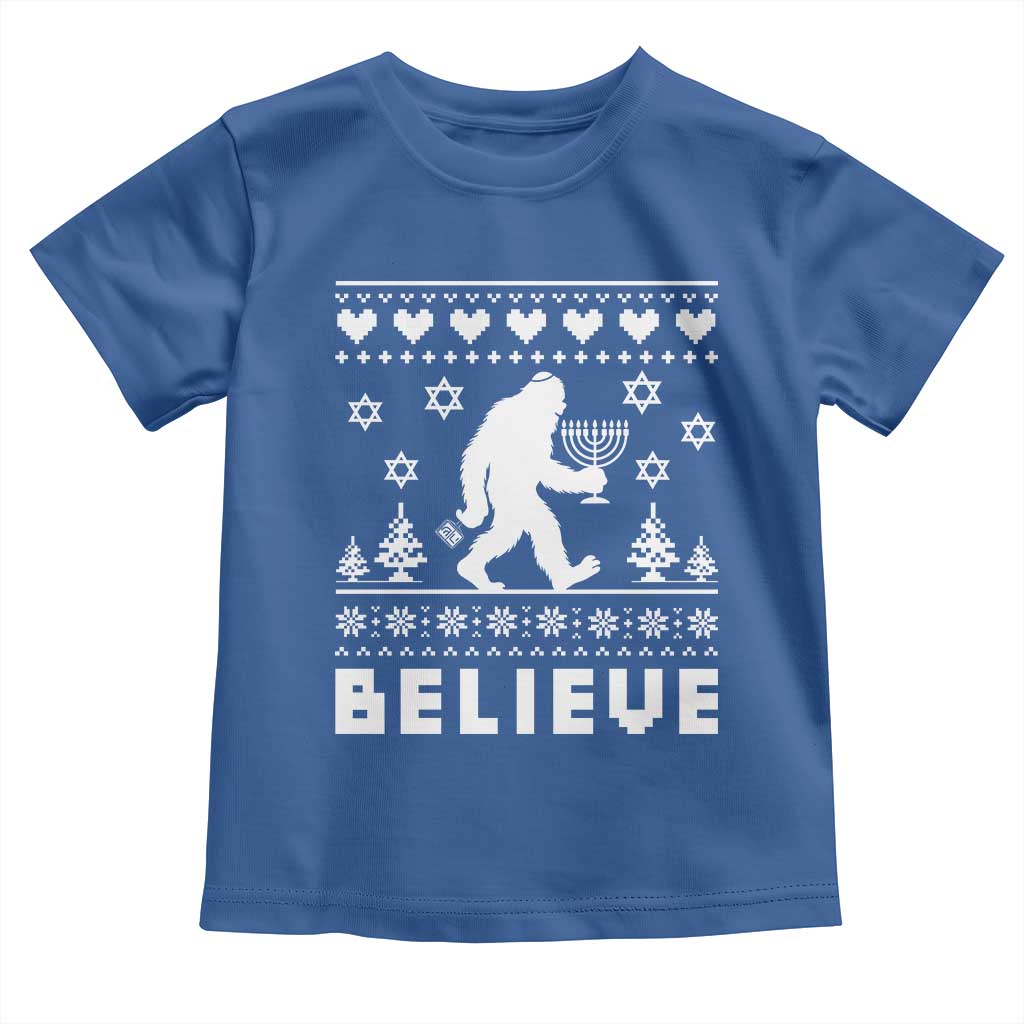 Funny Hanukkah Bigfoot Toddler T Shirt Believe Ugly Sweater Jewish Holiday Gift TS12 Royal Blue Print Your Wear