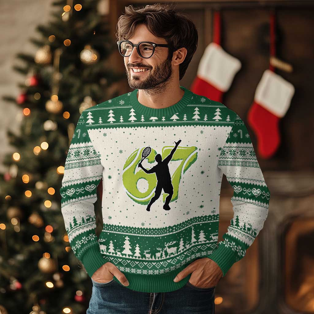 Funny Gen Z Alpha Gift Ugly Christmas Sweater Six Seven Meme Tennis Lover TS12 Beige Green Print Your Wear