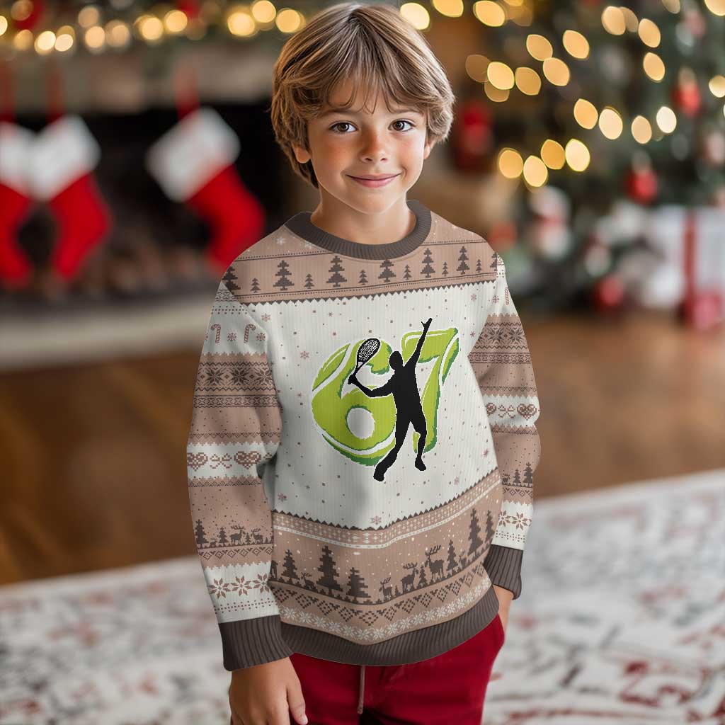 Funny Gen Z Alpha Gift Ugly Christmas Sweater Six Seven Meme Tennis Lover TS12 Mocha Mousse Print Your Wear