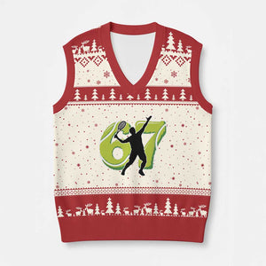 Funny Gen Z Alpha Gift V-Neck Knit Sweater Vest Six Seven Meme Tennis Lover TS12 Beige Red Print Your Wear