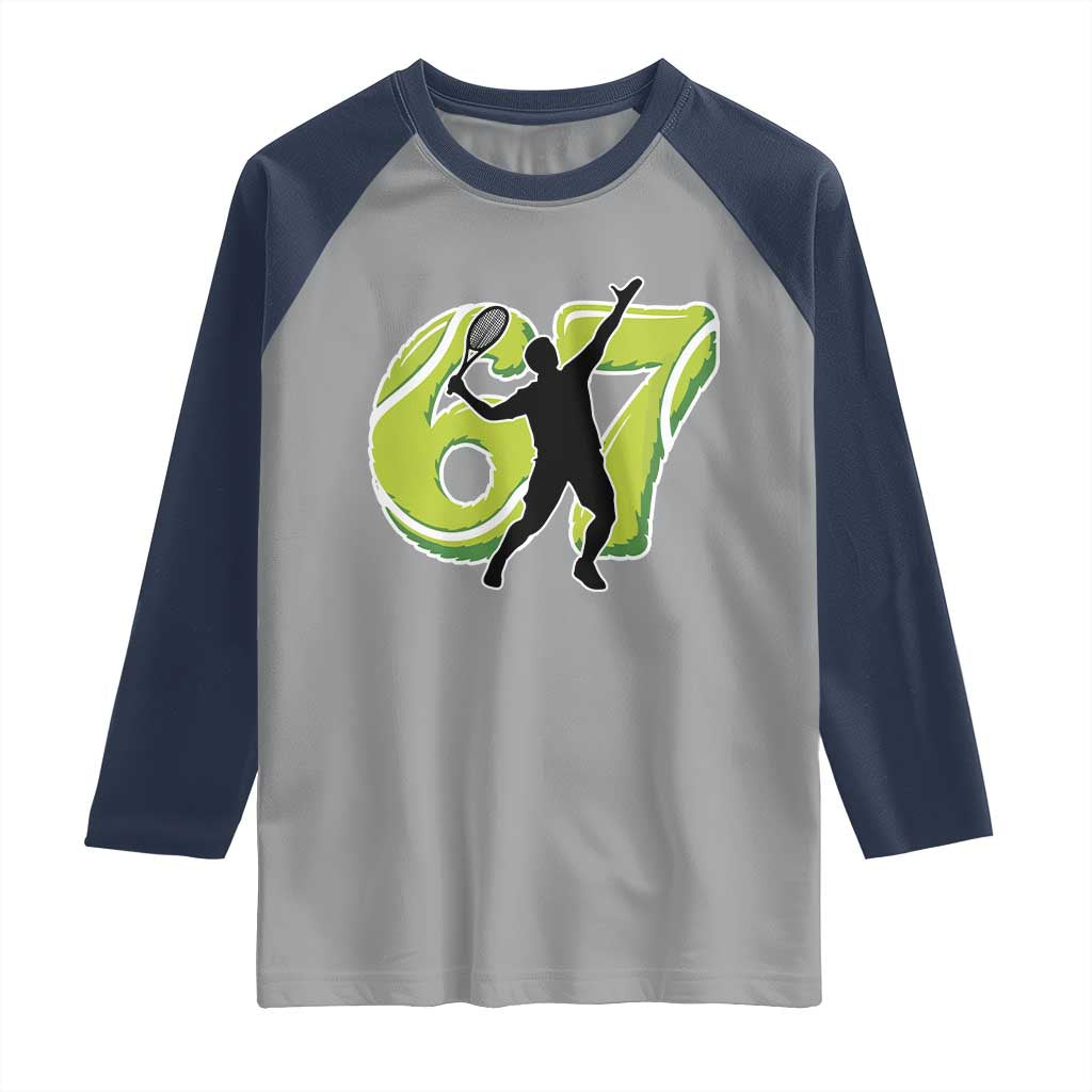 Funny Gen Z Alpha Gift Raglan Shirt Six Seven Meme Tennis Lover TS12 Sport Gray Navy Print Your Wear