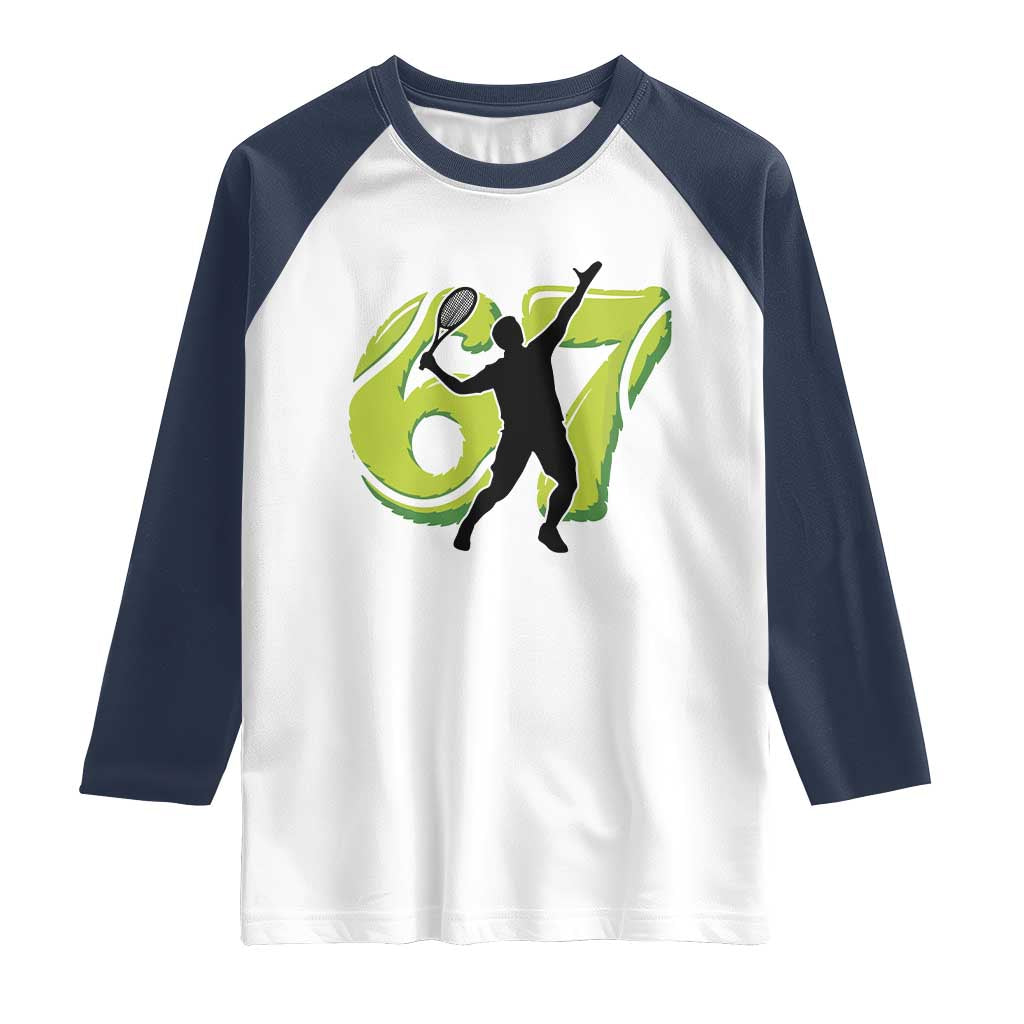 Funny Gen Z Alpha Gift Raglan Shirt Six Seven Meme Tennis Lover TS12 White Navy Print Your Wear