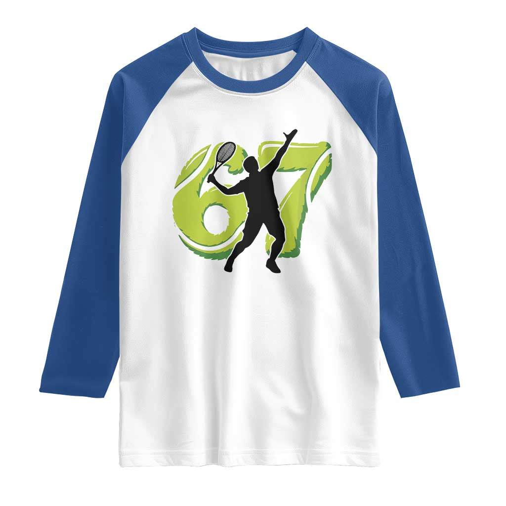 Funny Gen Z Alpha Gift Raglan Shirt Six Seven Meme Tennis Lover TS12 White Royal Print Your Wear