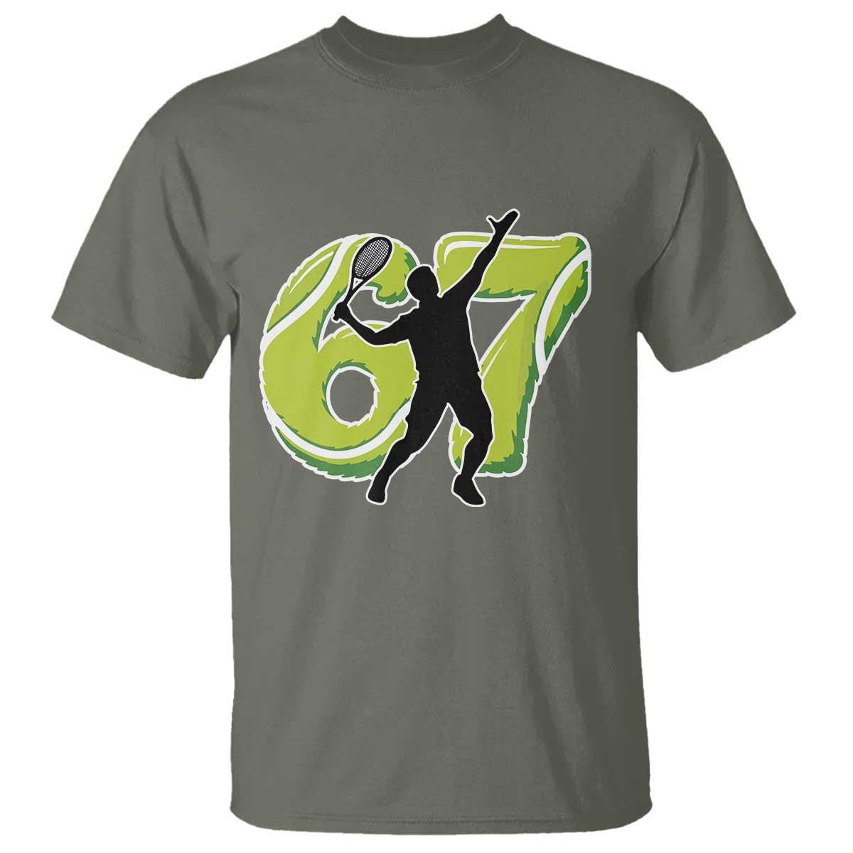 Funny Gen Z Alpha Gift T Shirt Six Seven Meme Tennis Lover TS12 Military Green Print Your Wear