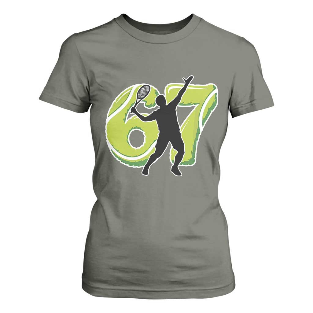 Funny Gen Z Alpha Gift T Shirt For Women Six Seven Meme Tennis Lover TS12 Military Green Print Your Wear