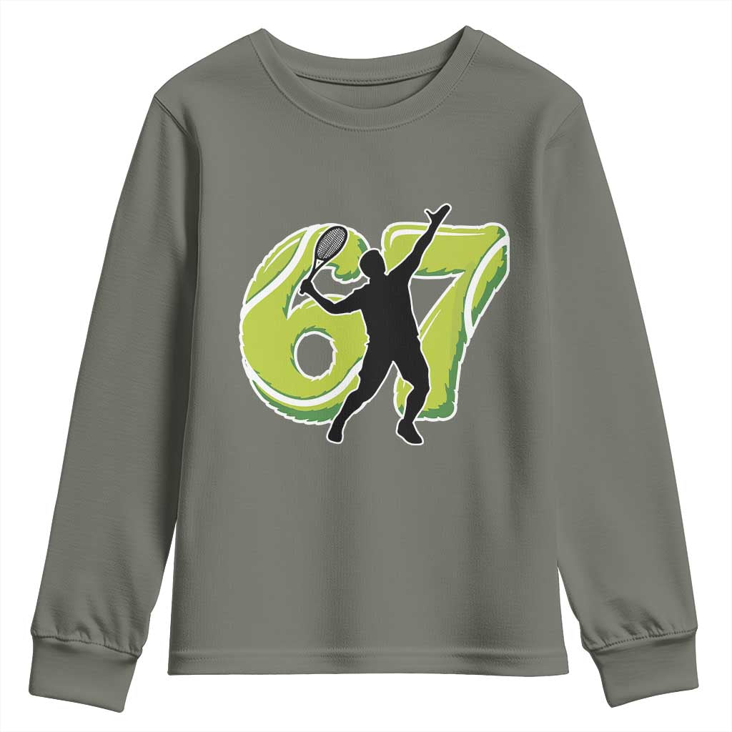Funny Gen Z Alpha Gift Youth Sweatshirt Six Seven Meme Tennis Lover TS12 Military Green Print Your Wear