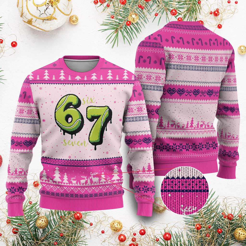 Six Seven Meme Tennis Lover Ugly Christmas Sweater Gen Alpha Slang Gift TS12 Hot Pink Print Your Wear