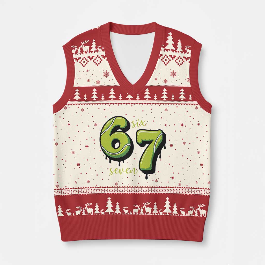 Six Seven Meme Tennis Lover V-Neck Knit Sweater Vest Gen Alpha Slang Gift TS12 Beige Red Print Your Wear
