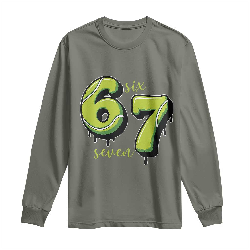 Six Seven Meme Tennis Lover Long Sleeve Shirt Gen Alpha Slang Gift TS12 Military Green Print Your Wear