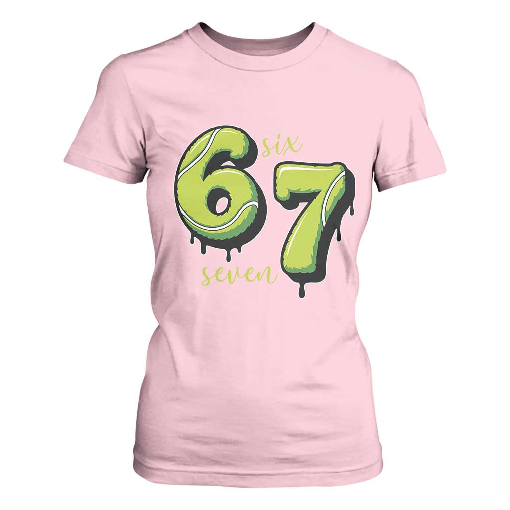 Six Seven Meme Tennis Lover T Shirt For Women Gen Alpha Slang Gift TS12 Light Pink Print Your Wear