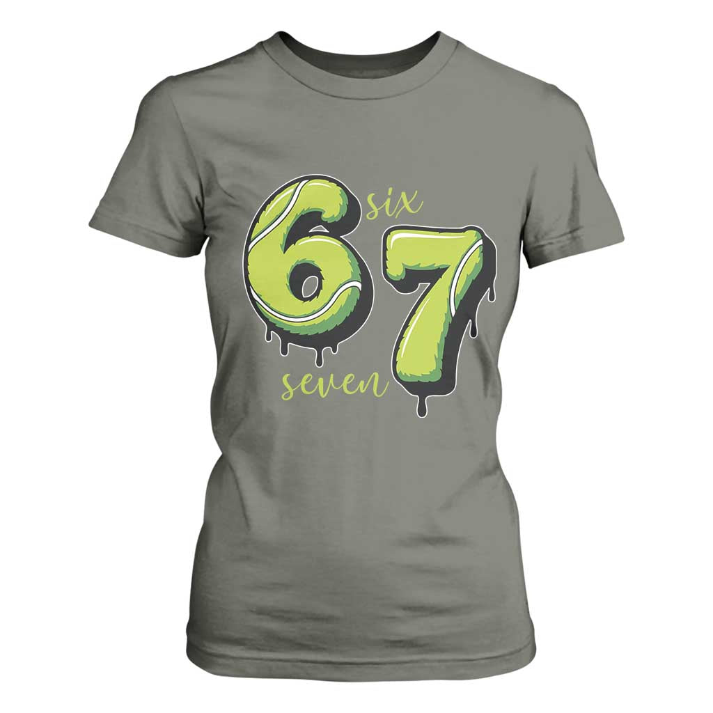 Six Seven Meme Tennis Lover T Shirt For Women Gen Alpha Slang Gift TS12 Military Green Print Your Wear