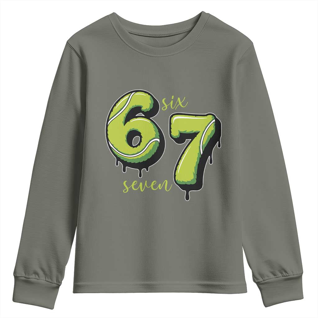 Six Seven Meme Tennis Lover Youth Sweatshirt Gen Alpha Slang Gift TS12 Military Green Print Your Wear