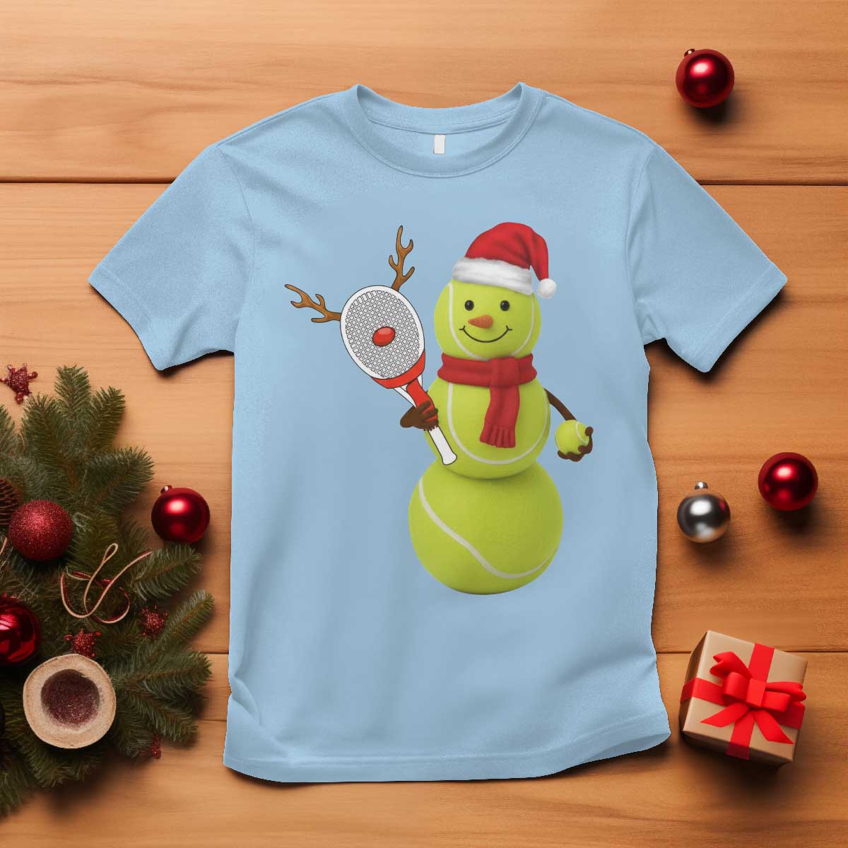 Funny Christmas Tennis Snowman T Shirt Tennis Lover Gift TS12 Light Blue Print Your Wear