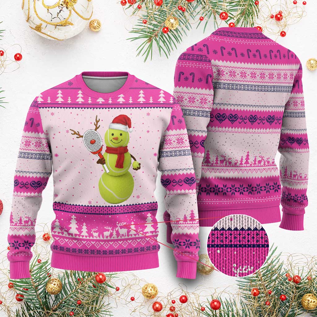 Funny Christmas Tennis Snowman Ugly Christmas Sweater Tennis Lover Gift TS12 Hot Pink Print Your Wear