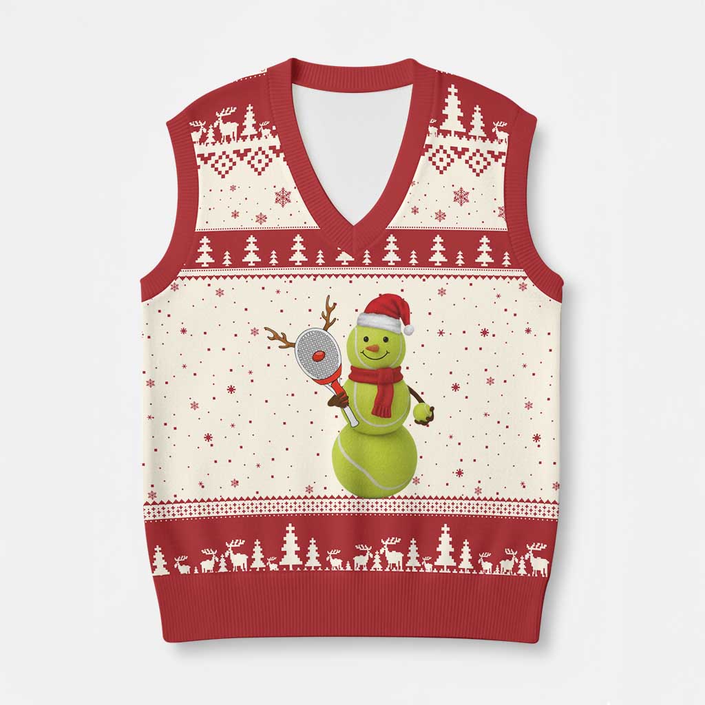 Funny Christmas Tennis Snowman V-Neck Knit Sweater Vest Tennis Lover Gift TS12 Beige Red Print Your Wear