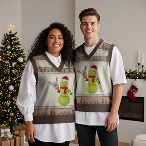 Funny Christmas Tennis Snowman V-Neck Knit Sweater Vest Tennis Lover Gift TS12 Mocha Mousse Print Your Wear