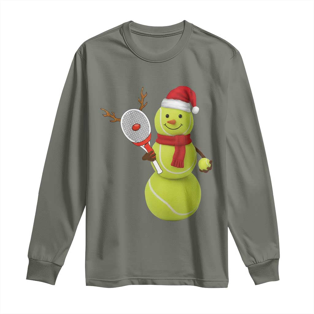 Funny Christmas Tennis Snowman Long Sleeve Shirt Tennis Lover Gift TS12 Military Green Print Your Wear