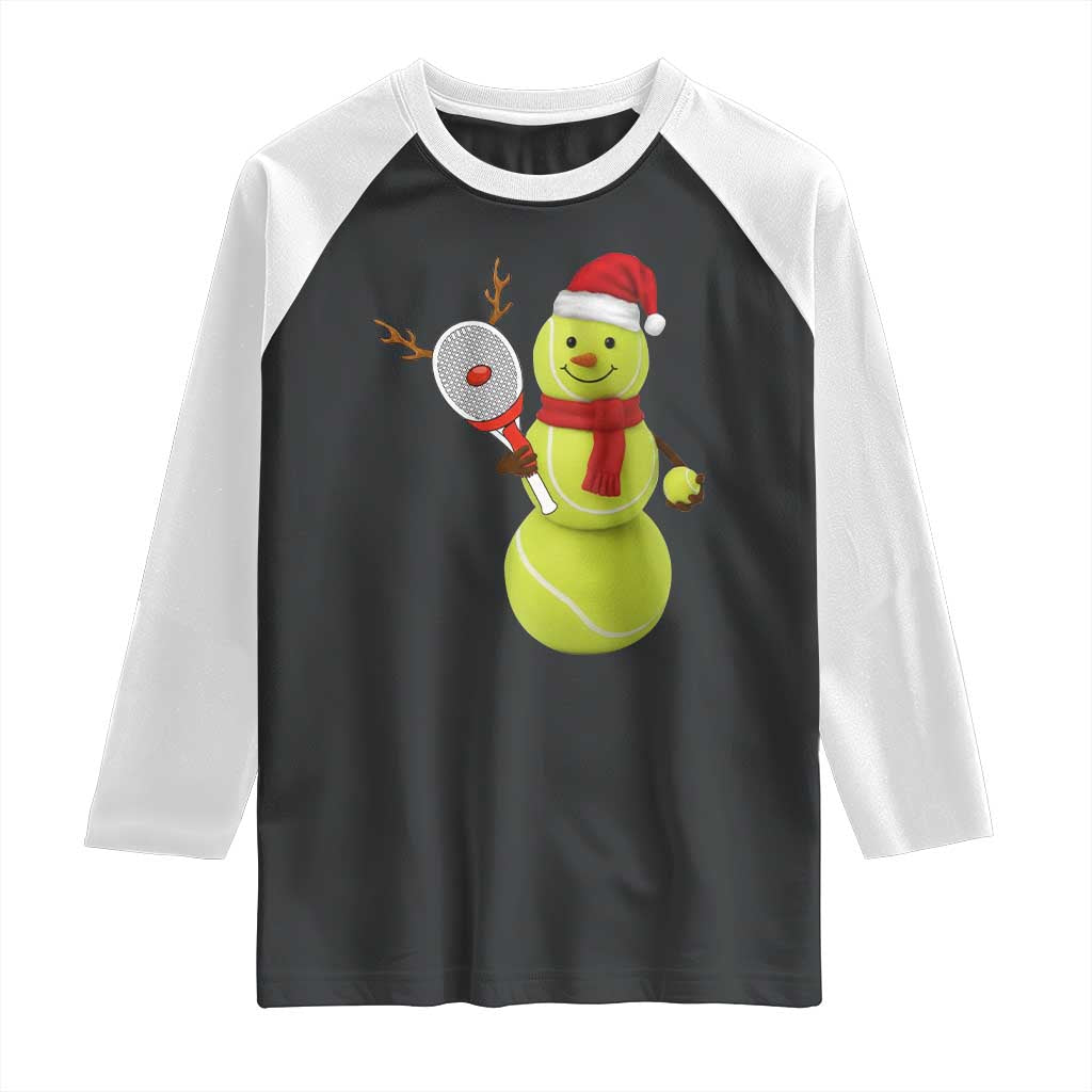 Funny Christmas Tennis Snowman Raglan Shirt Tennis Lover Gift TS12 Black White Print Your Wear