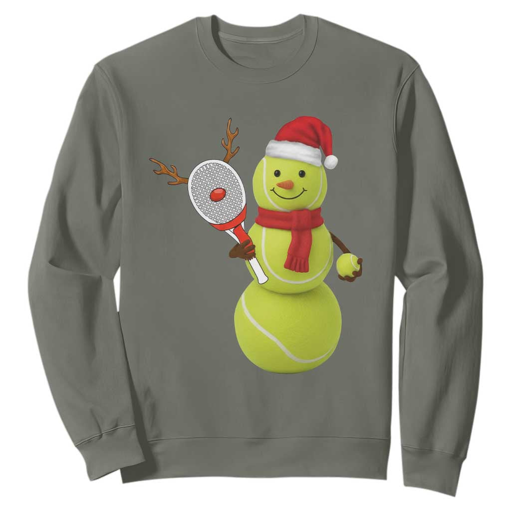 Funny Christmas Tennis Snowman Sweatshirt Tennis Lover Gift TS12 Military Green Print Your Wear